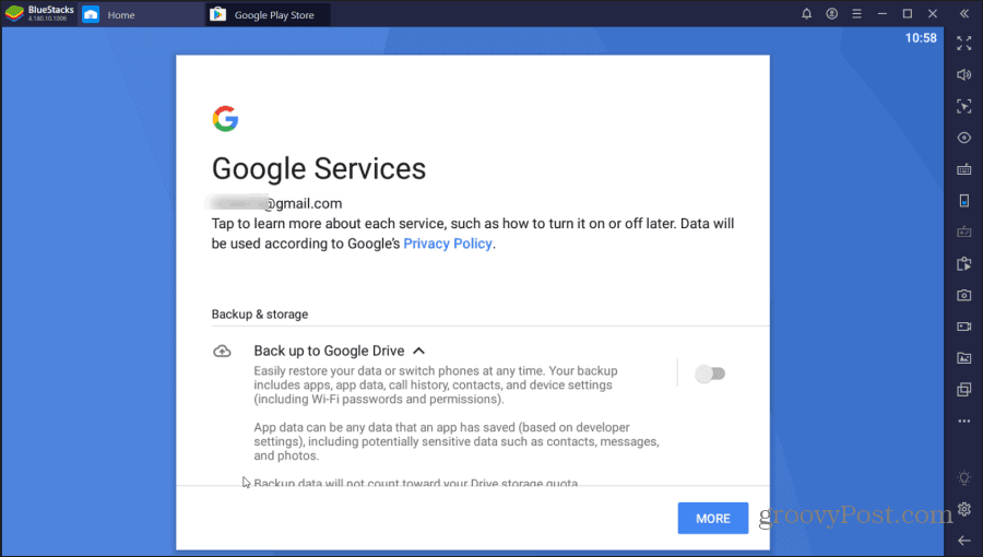 bluestacks servicios de google