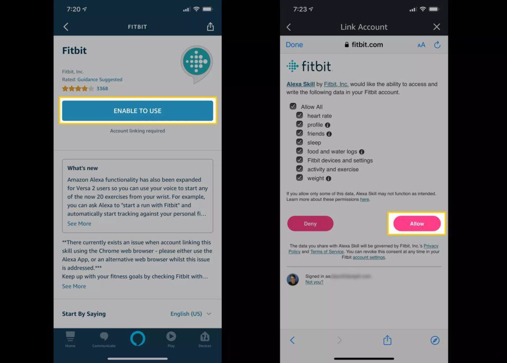 emparejar Fitbit con Alexa a través de la aplicación Alexa