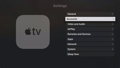 apple tv settings accounts home hub